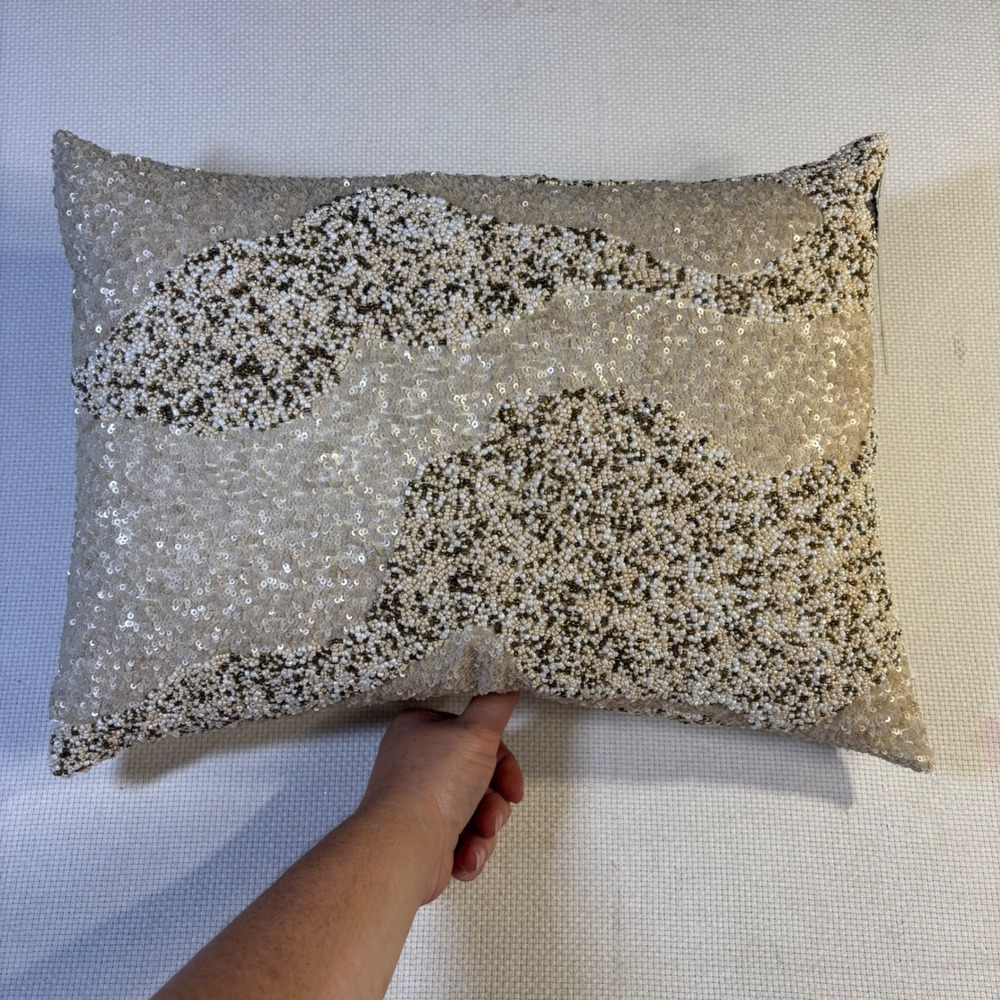 Artistic Accents Beaded Sequin Decorative Lumbar Pillow Champagne Gold 14x20*NWT